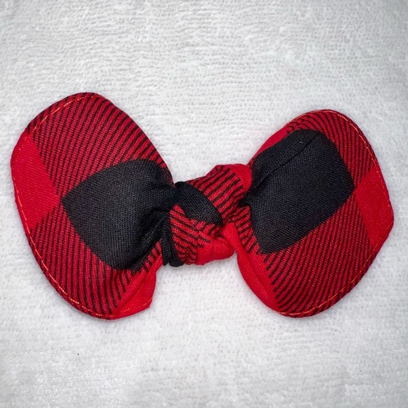 Red and Black Plaid Rockabilly Bandana Knotted Hair Bow - Picture 7 of 11